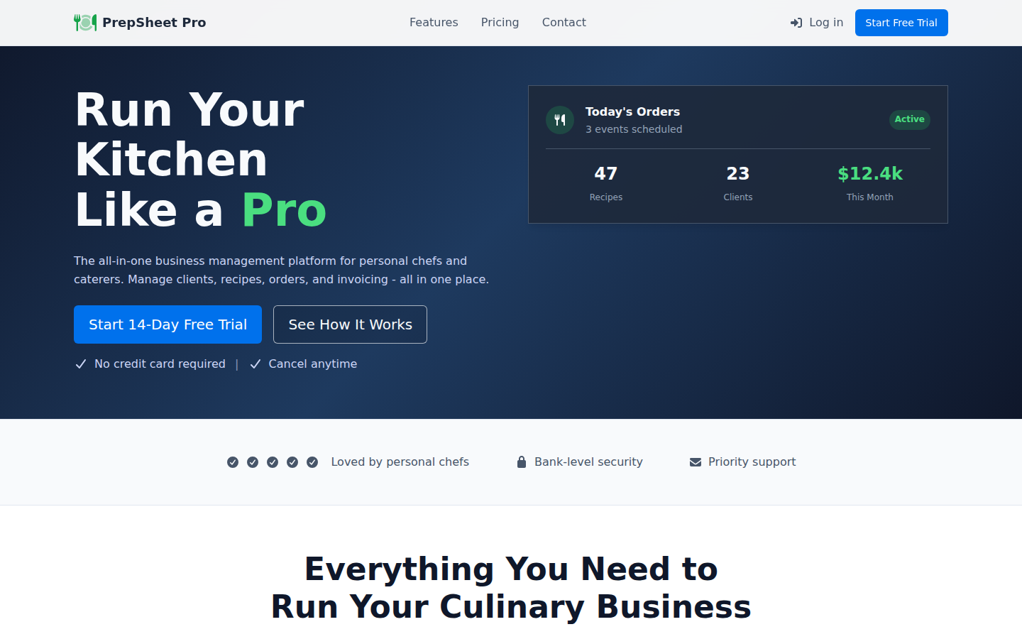 PrepSheet Pro platform homepage